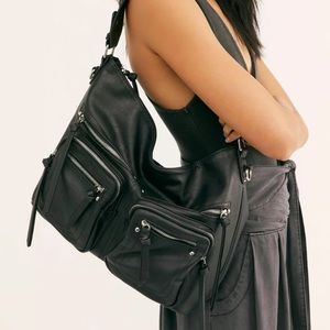 Free People Alexandra Moto Hobo Bag BLACK handbag
